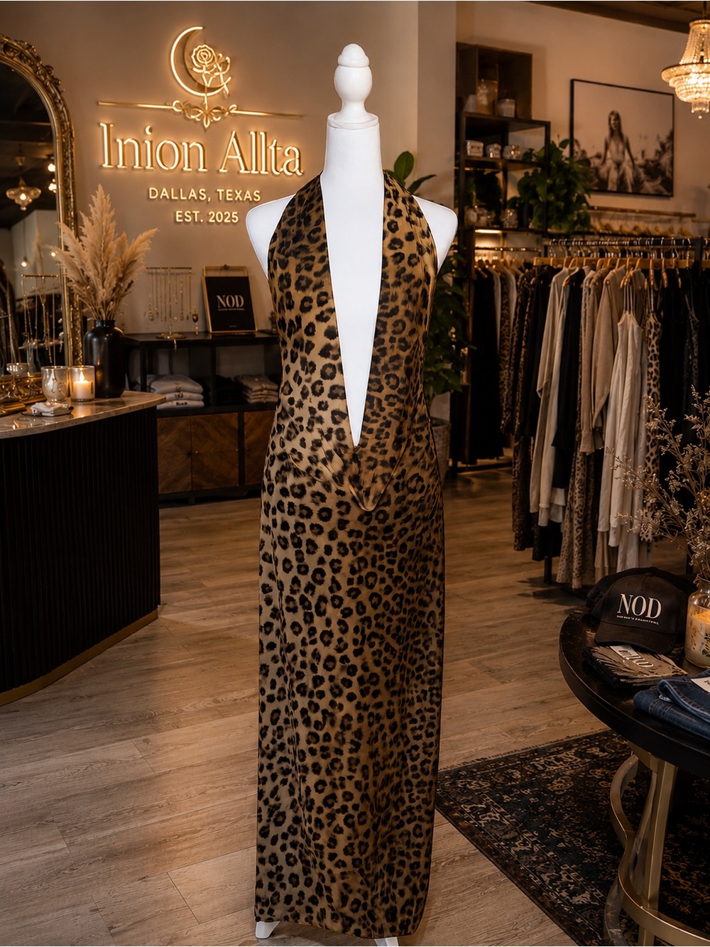 Inion Allta Leopard Halter Maxi Dress - Brown/Black